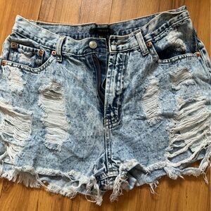 Forever 21 Distressed Denim Shorts - Blue and White